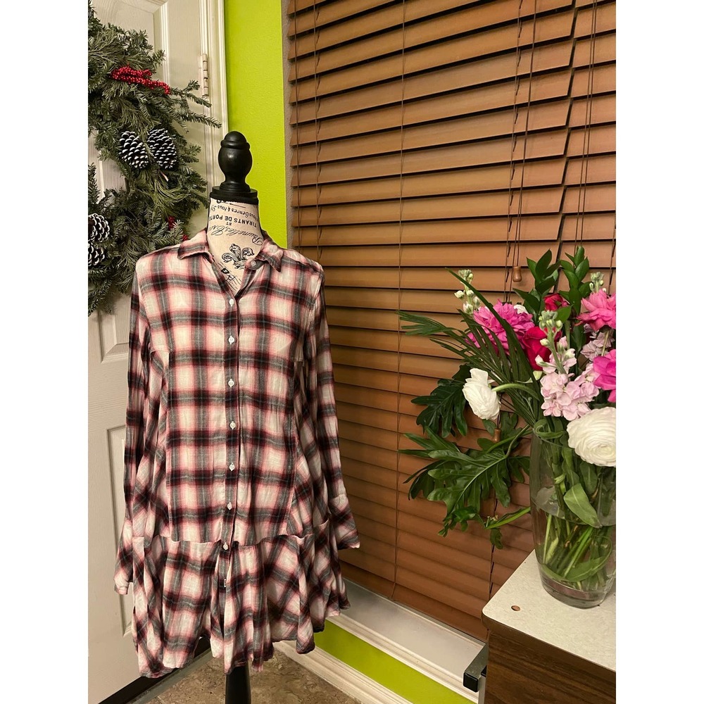 Free People ‘s All For You Plaid Shirt Dress, red, xs